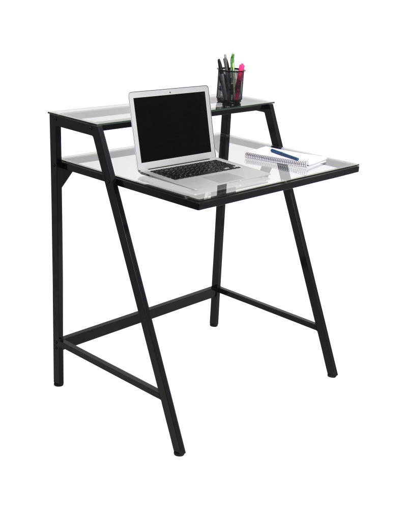 2-Tier Contemporary Desk in Black and Clear