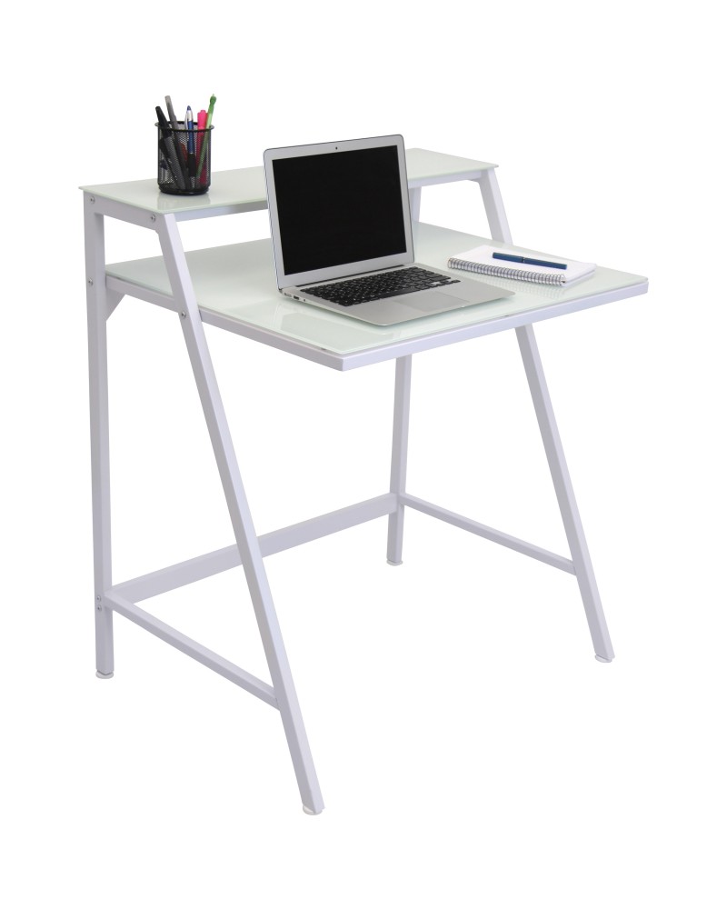 2-Tier Contemporary Desk in White