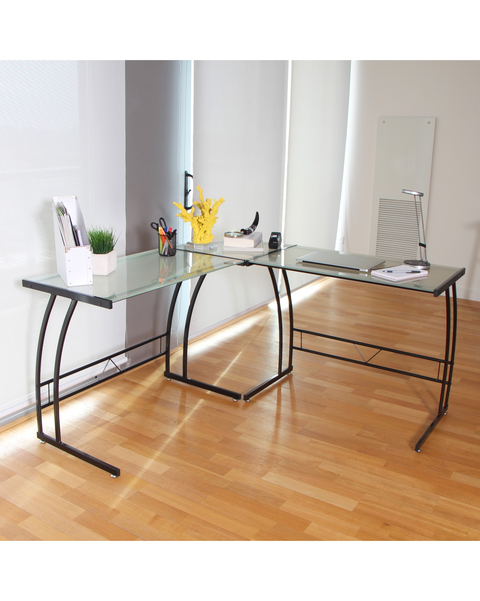 Gamma Contemporary Desk in Black Frame and White