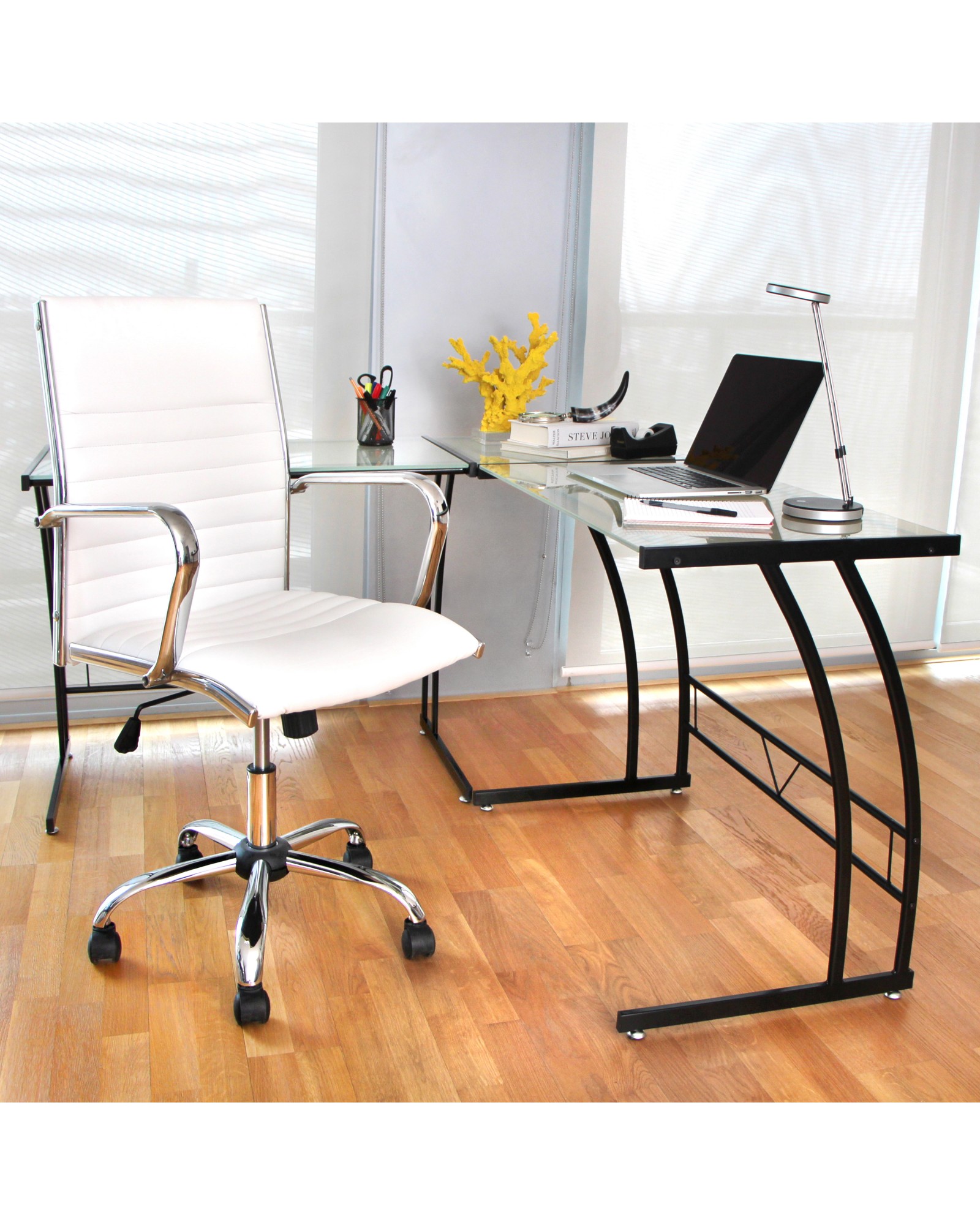 Gamma Contemporary Desk in Black Frame and White