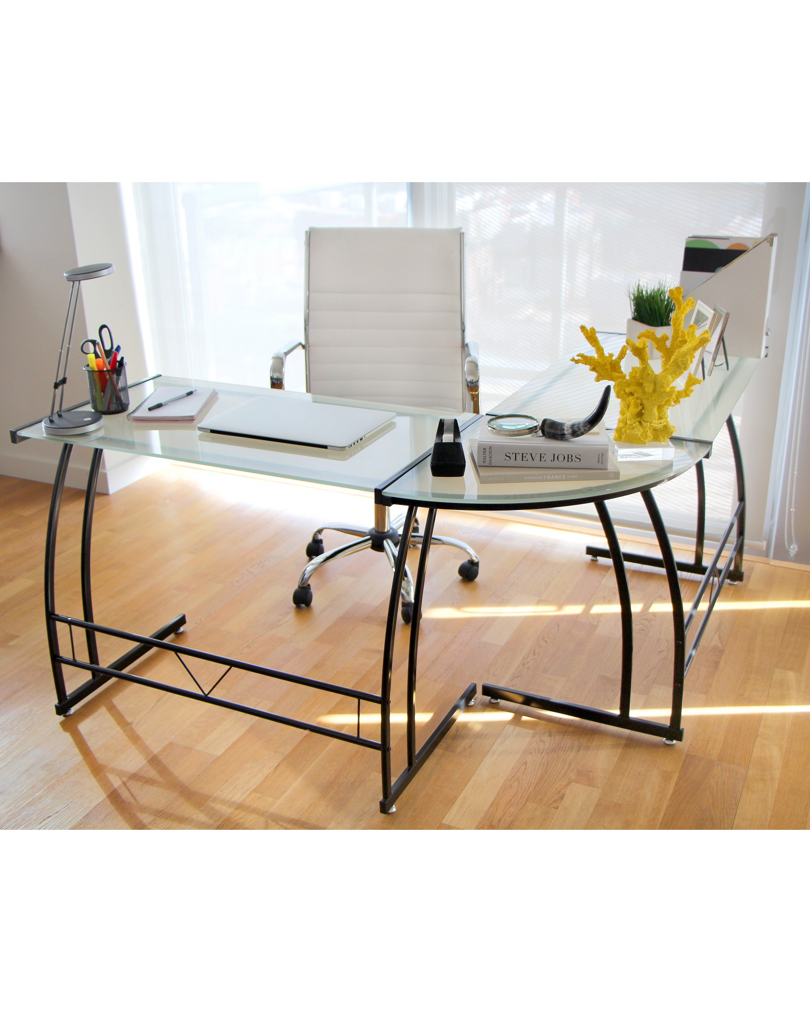 Gamma Contemporary Desk in Black Frame and White