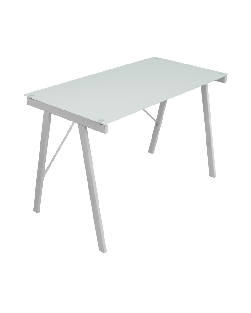 Exponent Contemporary Desk in White and Silver