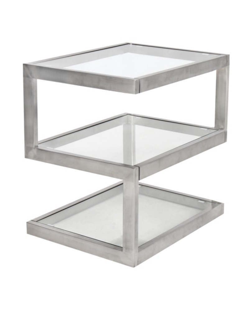 5S Contemporary End Table in Stainless Steel and Clear Glass
