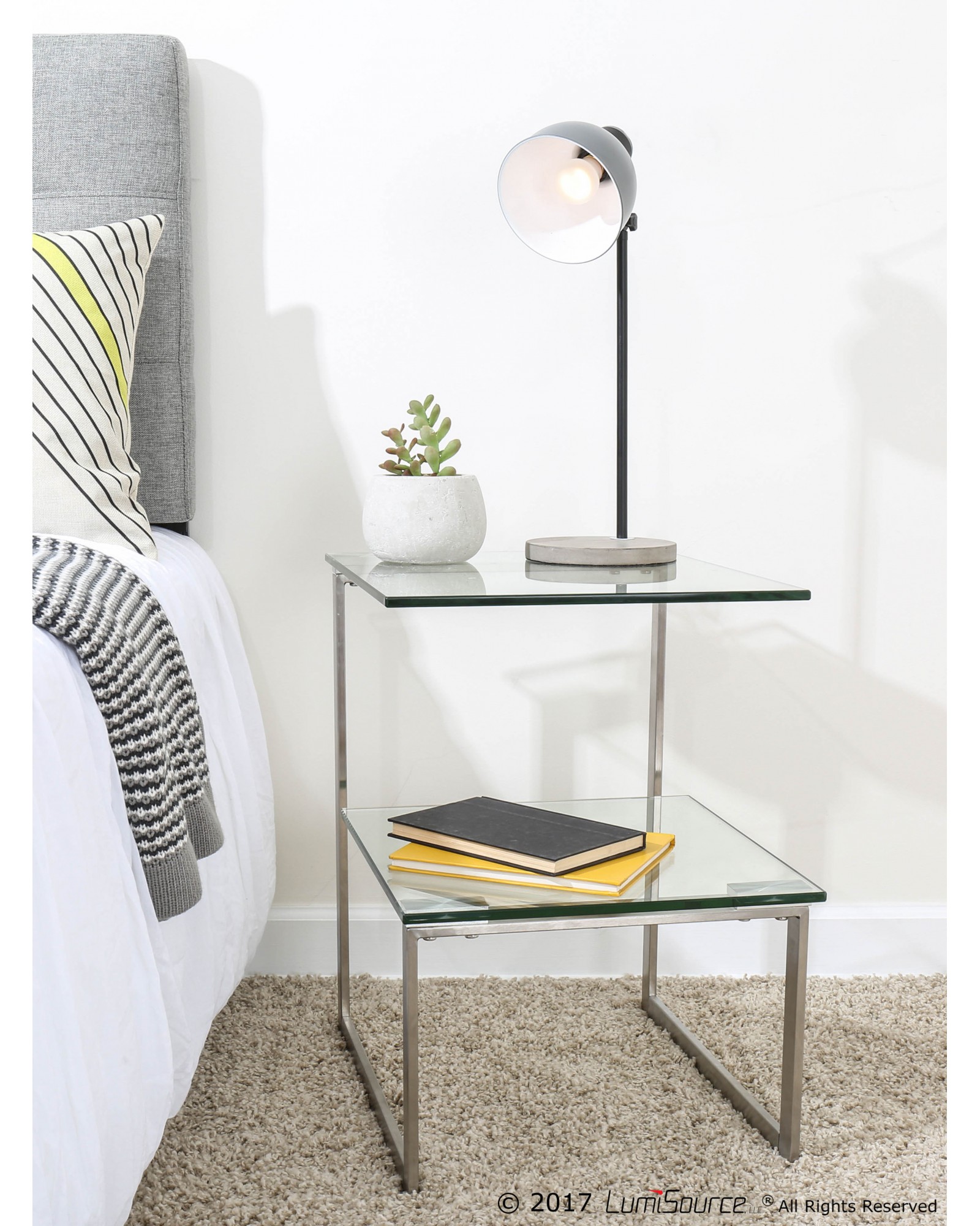 6G Contemporary End Table in Stainless Steel with Clear Glass