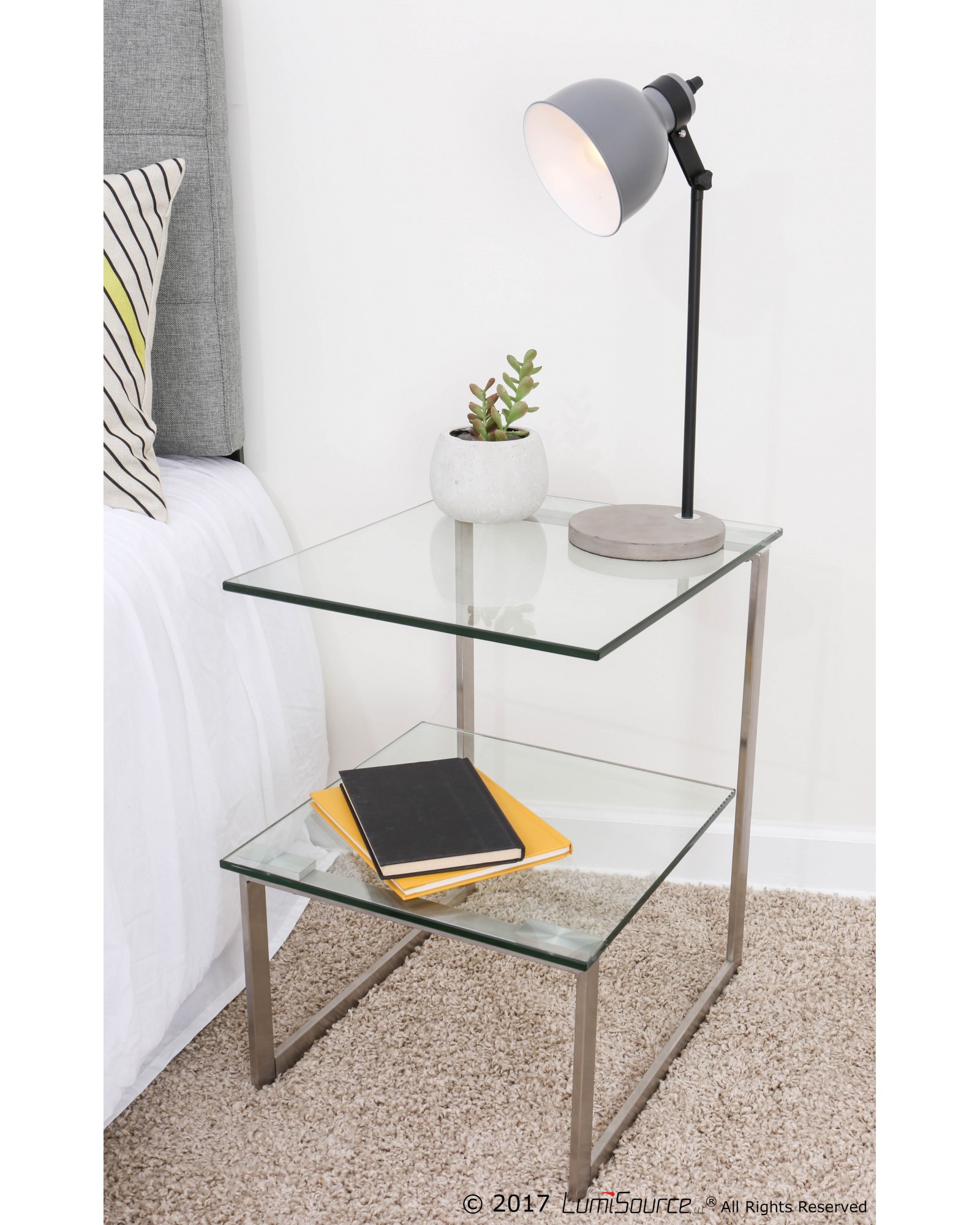 6G Contemporary End Table in Stainless Steel with Clear Glass