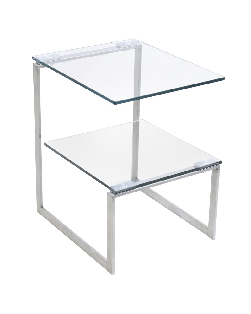 6G Contemporary End Table in Stainless Steel with Clear Glass