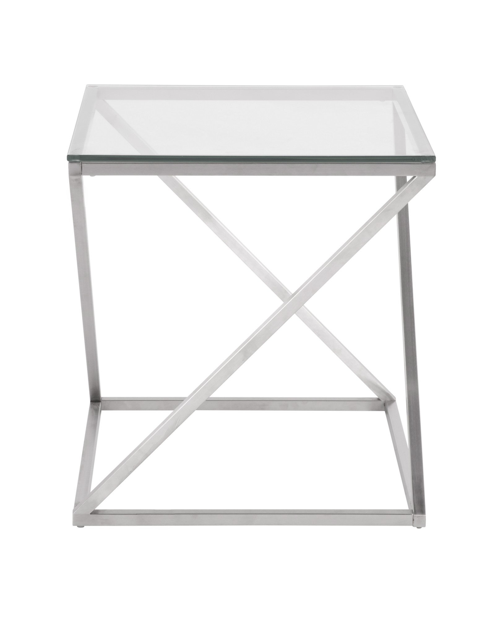 4Z Contemporary End Table in Stainless Steel with Clear Glass