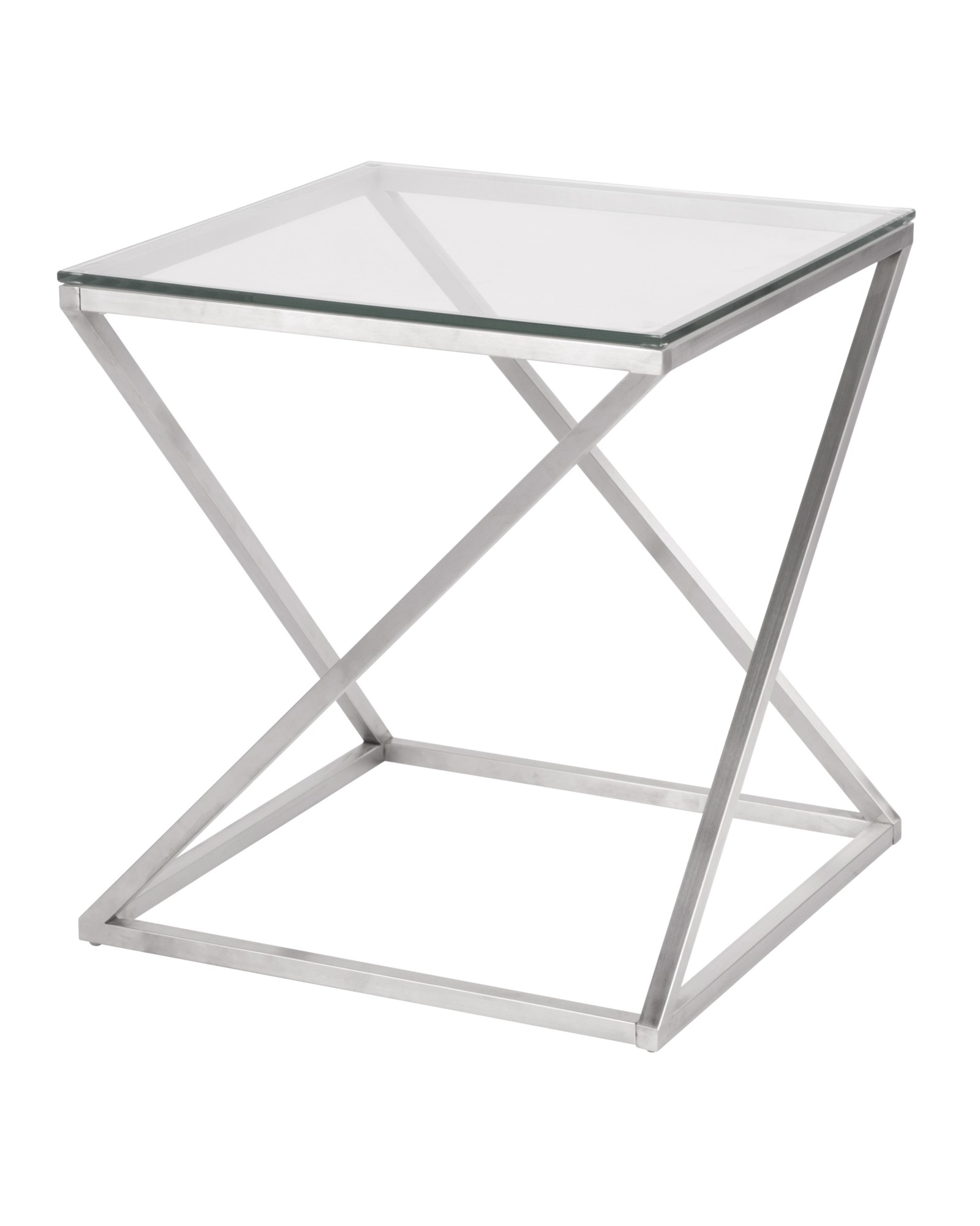 4Z Contemporary End Table in Stainless Steel with Clear Glass