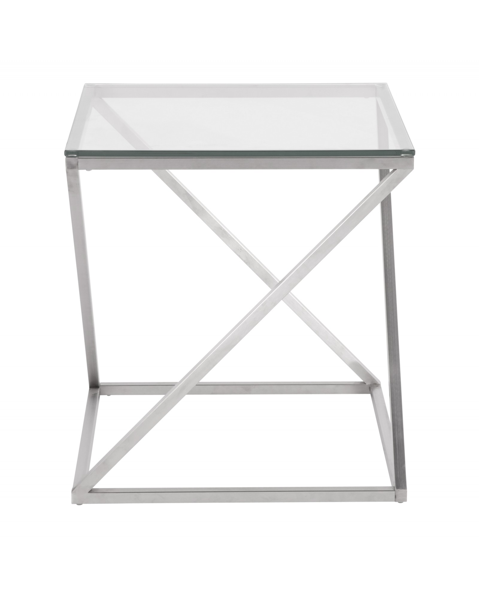 4Z Contemporary End Table in Stainless Steel with Clear Glass