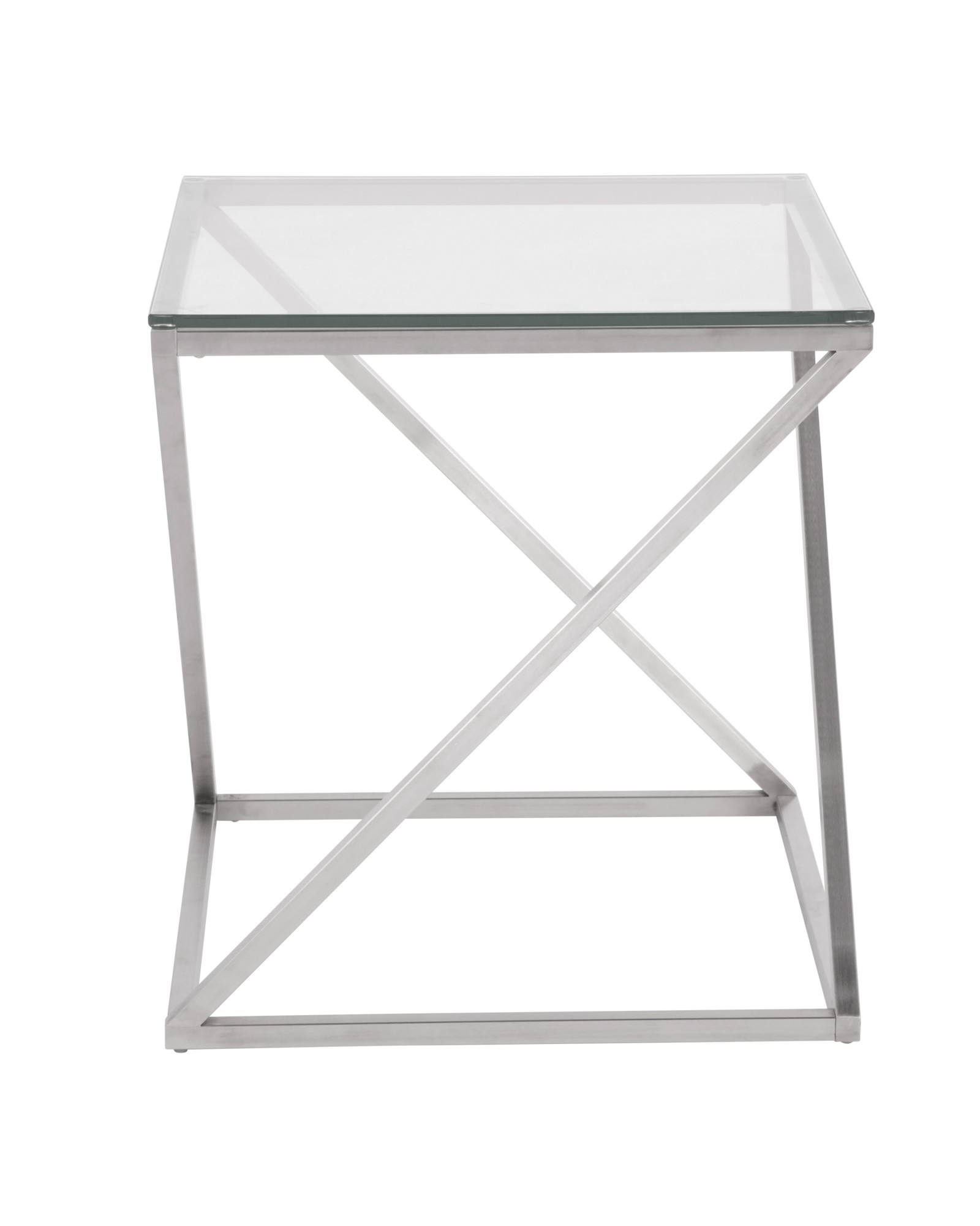 4Z Contemporary End Table in Stainless Steel with Clear Glass