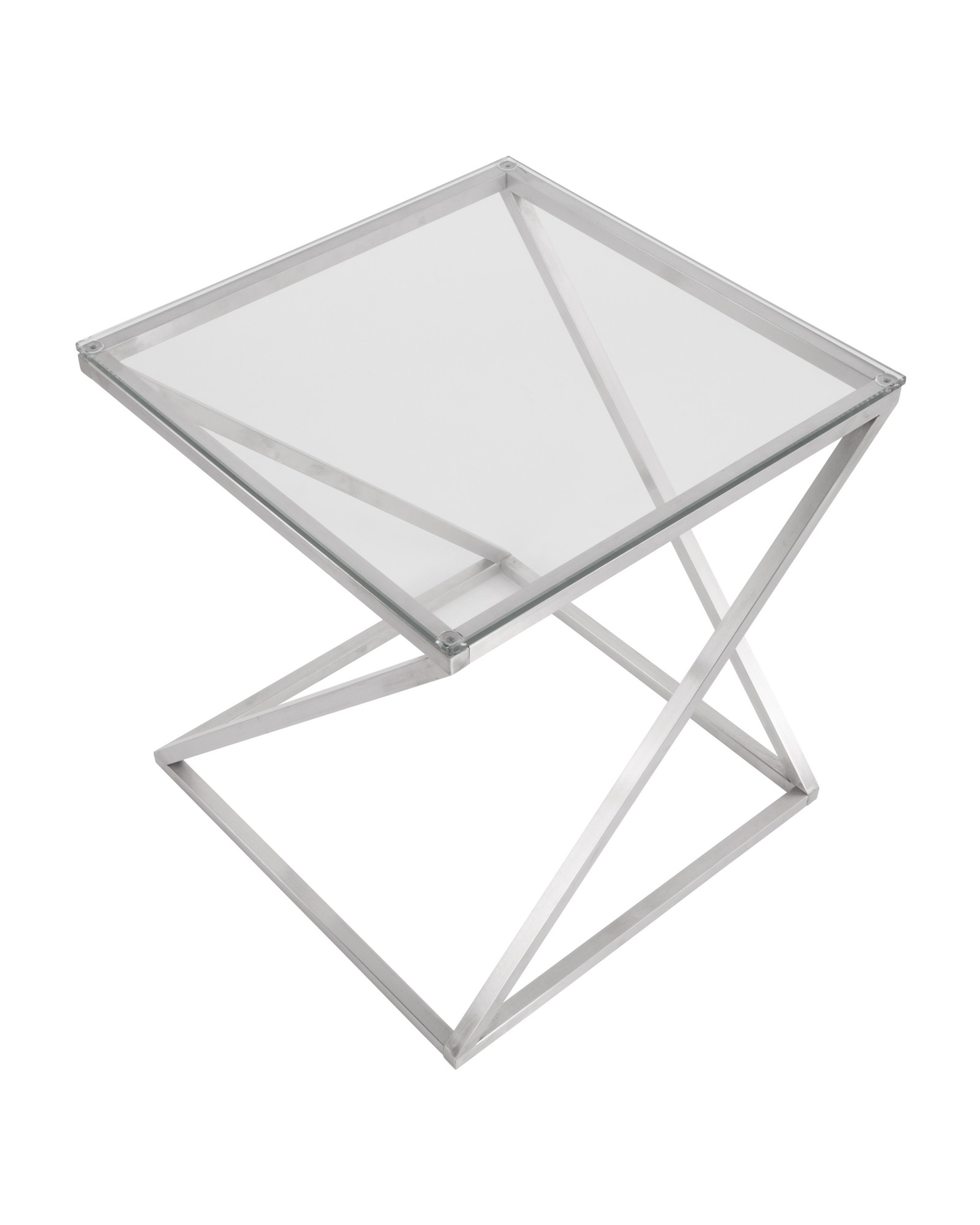 4Z Contemporary End Table in Stainless Steel with Clear Glass