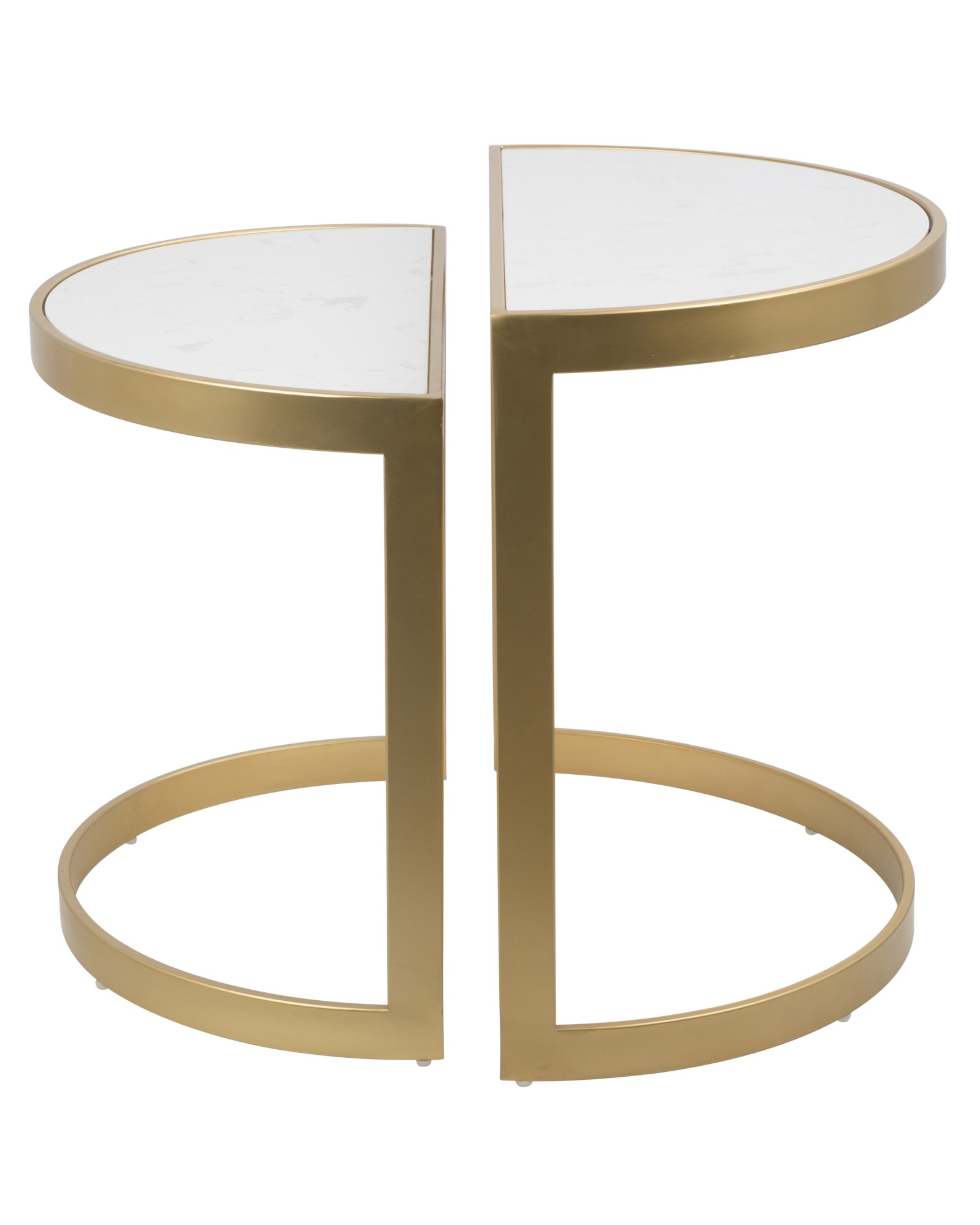 Demi Contemporary Nesting Tables in Gold with White Marble Top - Set of 3