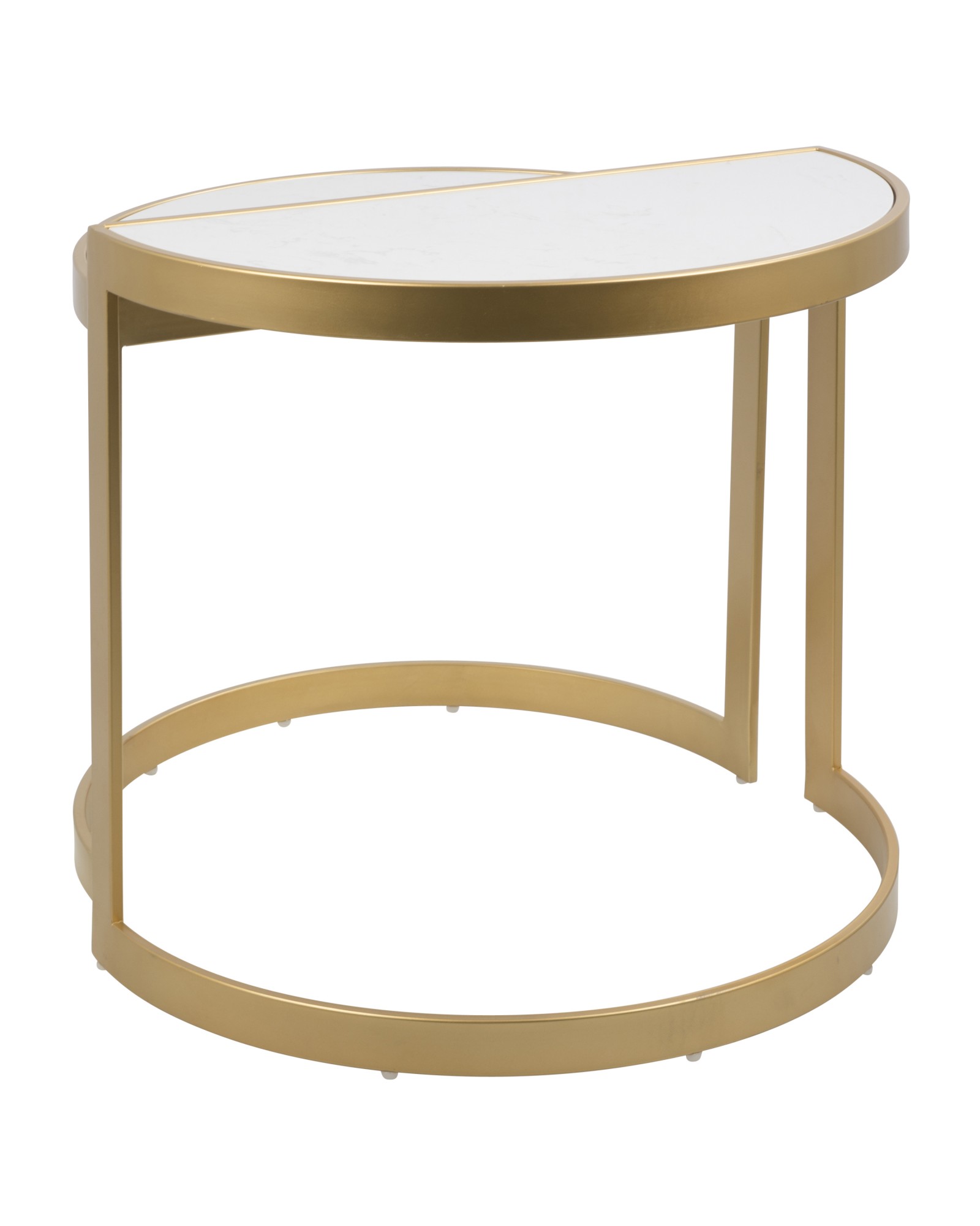 Demi Contemporary Nesting Tables in Gold with White Marble Top - Set of 3