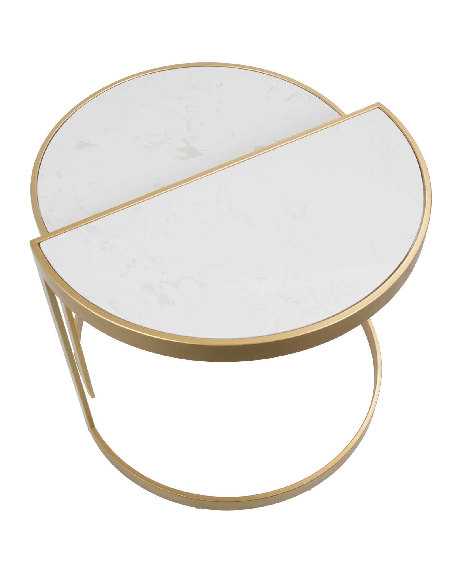 Demi Contemporary Nesting Tables in Gold with White Marble Top - Set of 3