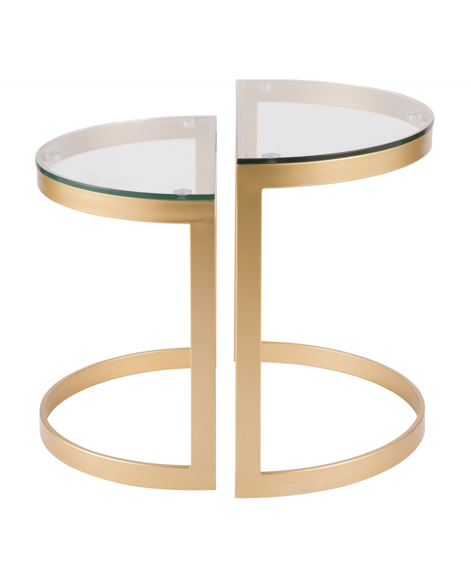 Demi Contemporary Nesting Tables in Gold with Clear Glass Top - Set of 2