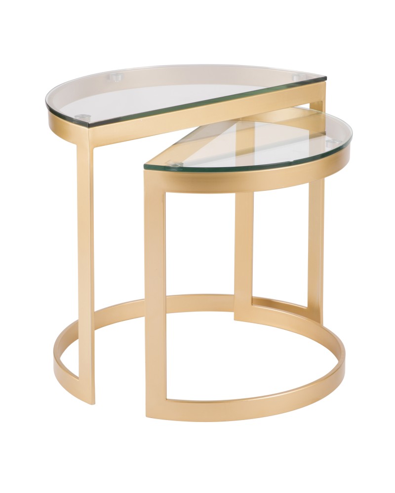 Demi Contemporary Nesting Tables in Gold with Clear Glass Top - Set of 2