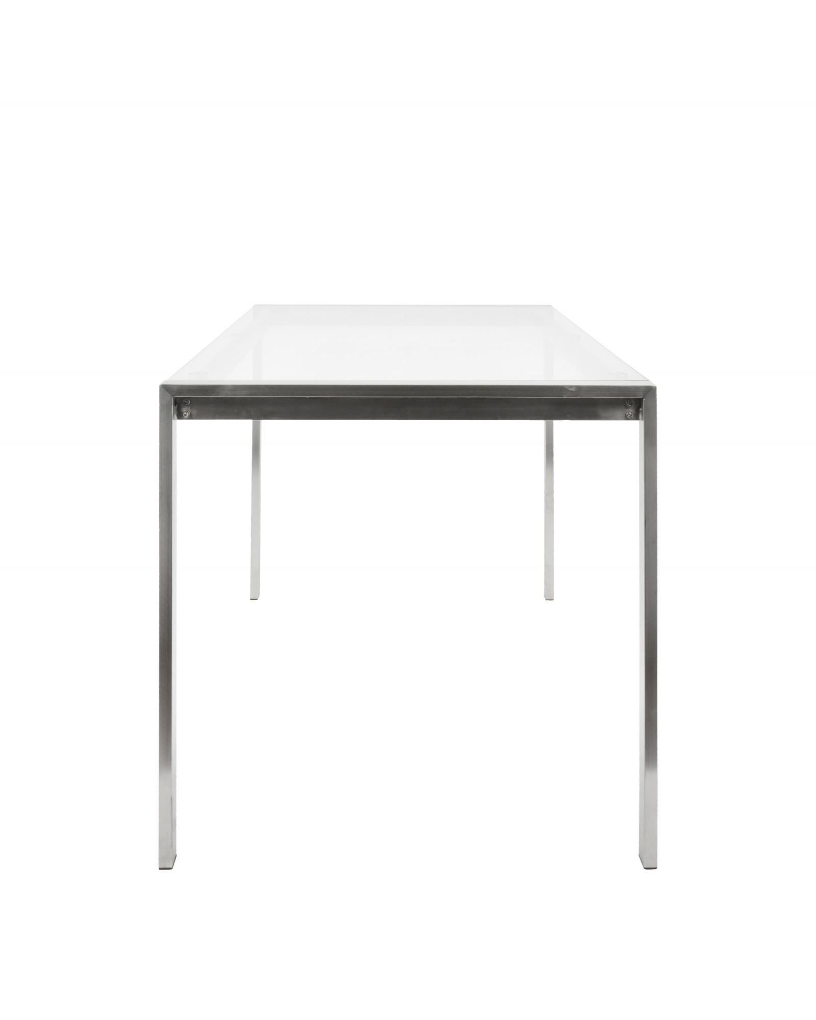 Fuji Dining Contemporary Table in Stainless Steel with Clear Glass Top