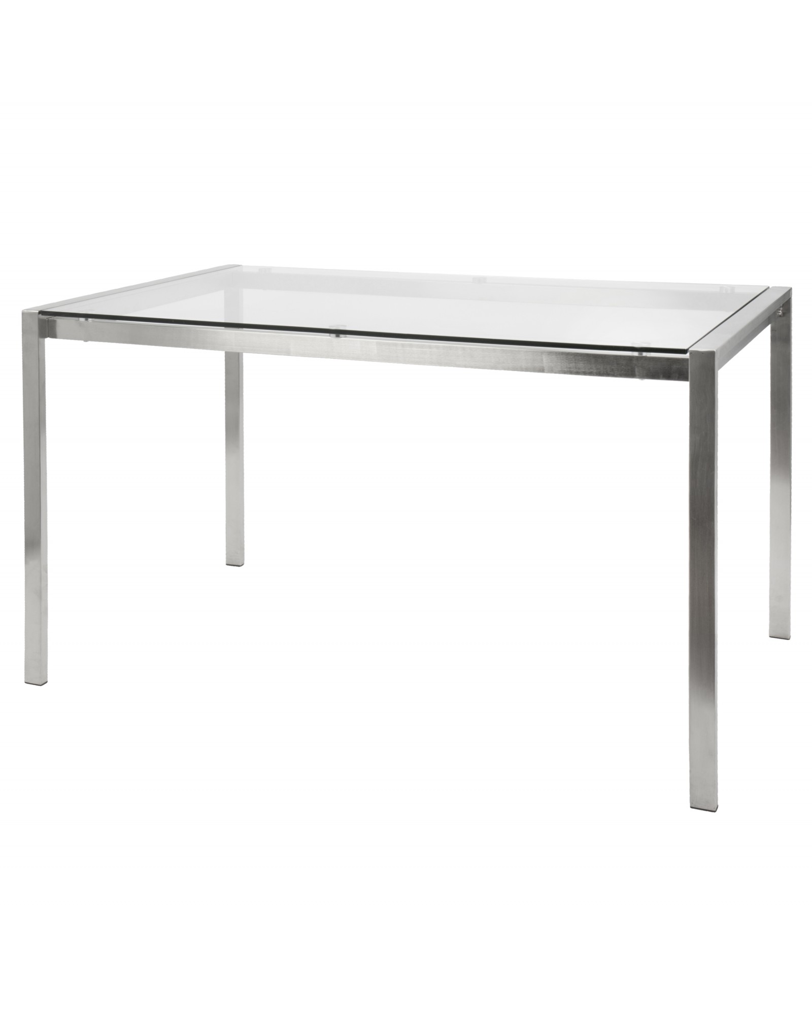 Fuji Dining Contemporary Table in Stainless Steel with Clear Glass Top