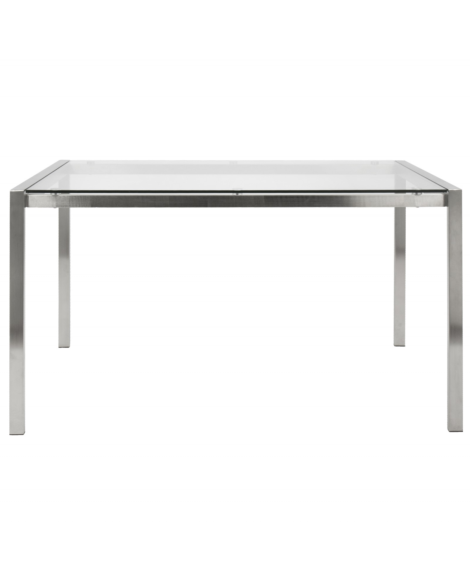 Fuji Dining Contemporary Table in Stainless Steel with Clear Glass Top