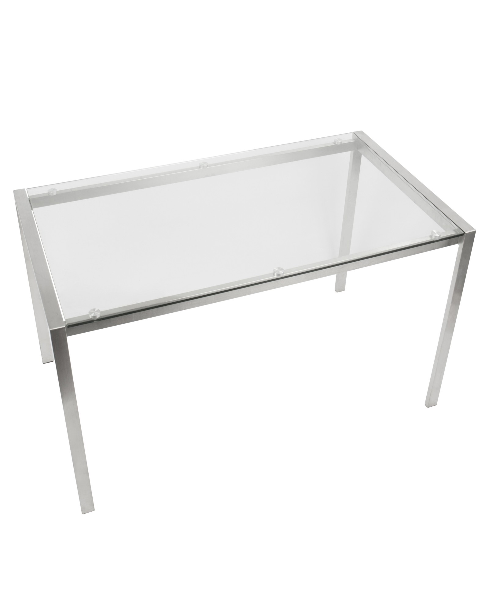 Fuji Dining Contemporary Table in Stainless Steel with Clear Glass Top