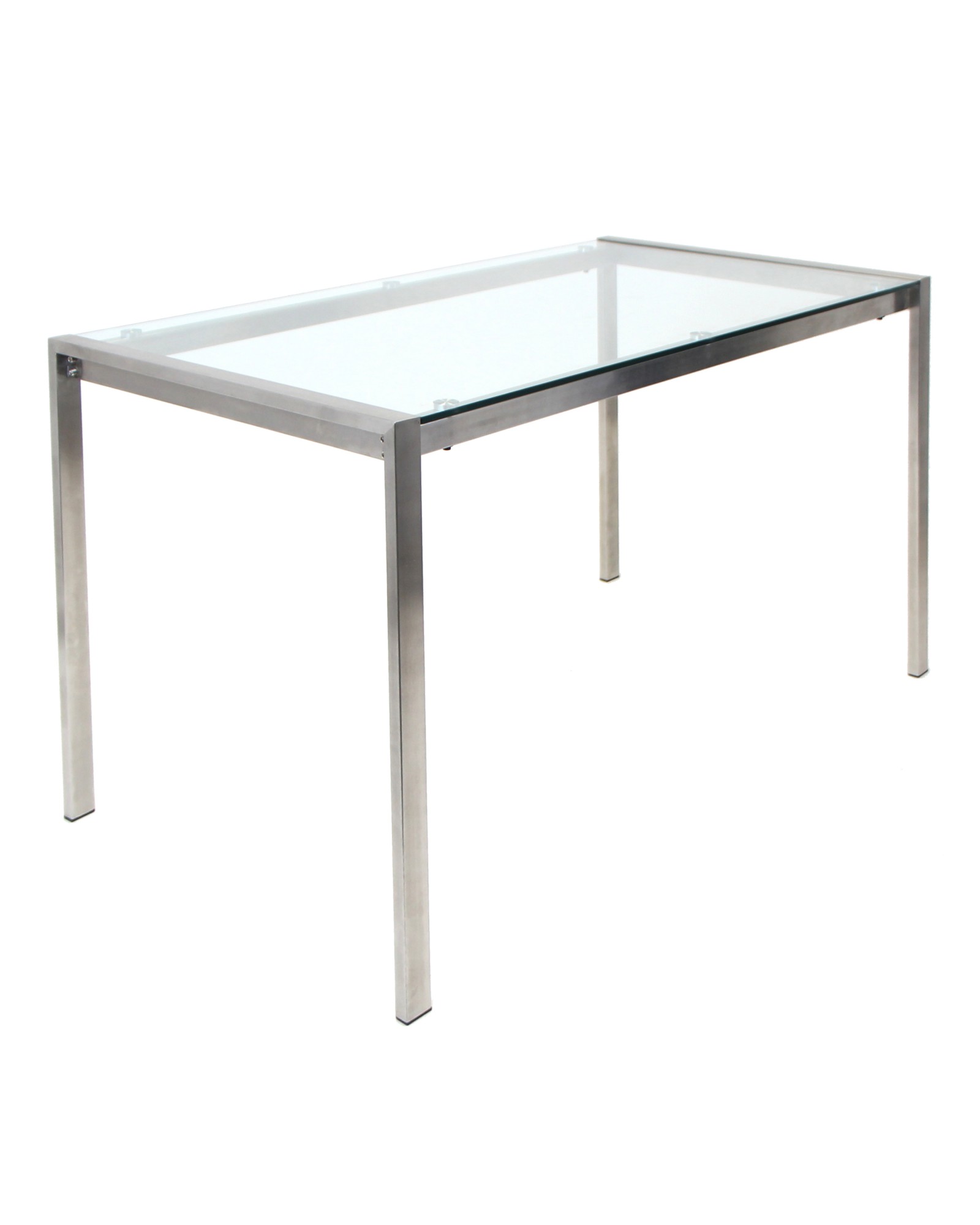 Fuji Dining Contemporary Table in Stainless Steel with Clear Glass Top