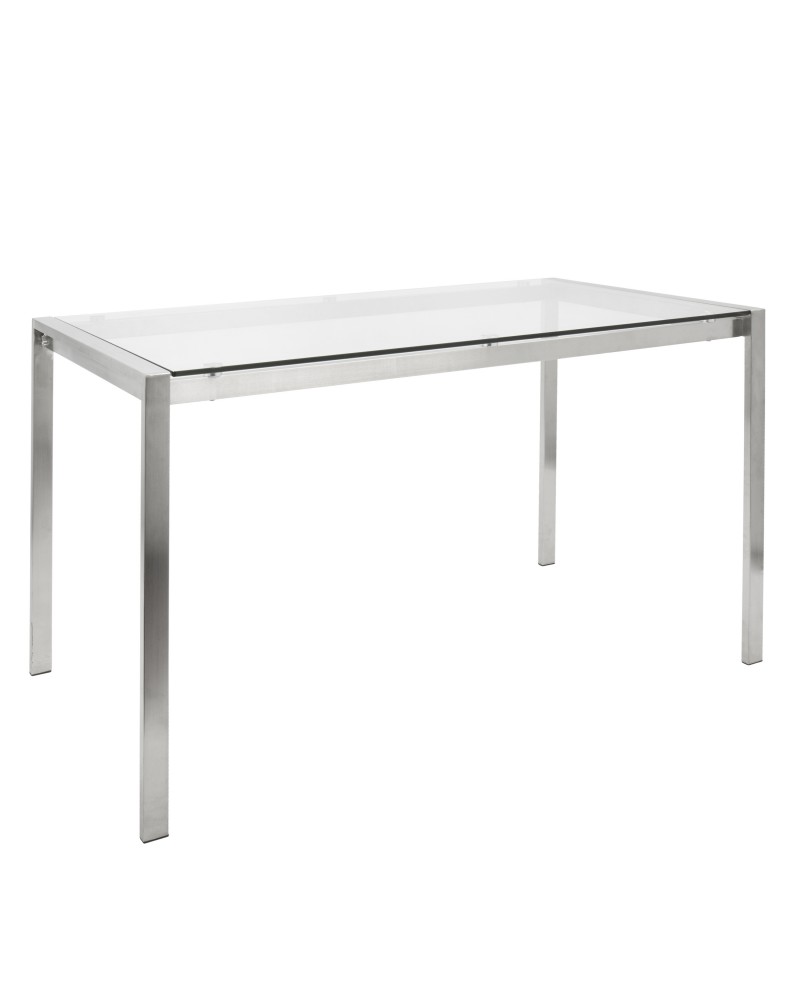 Fuji Dining Contemporary Table in Stainless Steel with Clear Glass Top