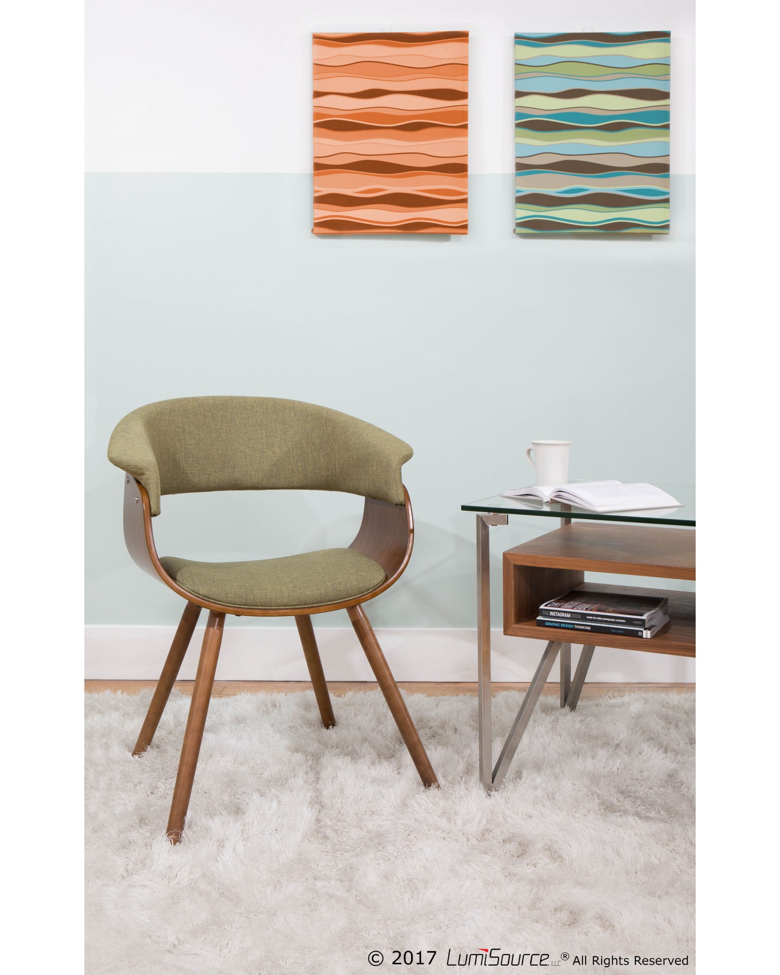 Hover Contemporary End Table with Brushed Stainless Steel Frame, Walnut Wood Shelf, and Clear Glass Top