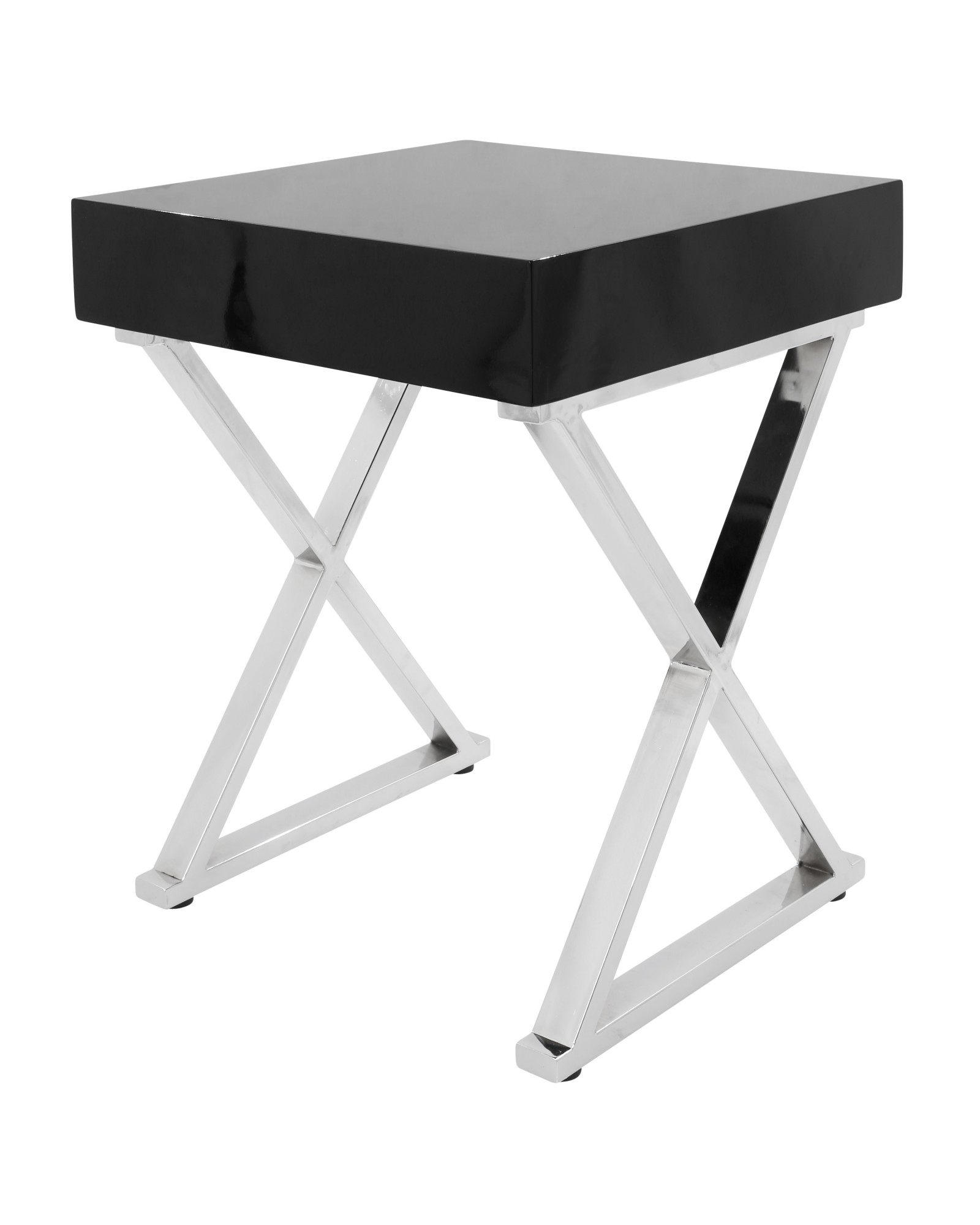 Luster Contemporary Side Table in Black and Chrome