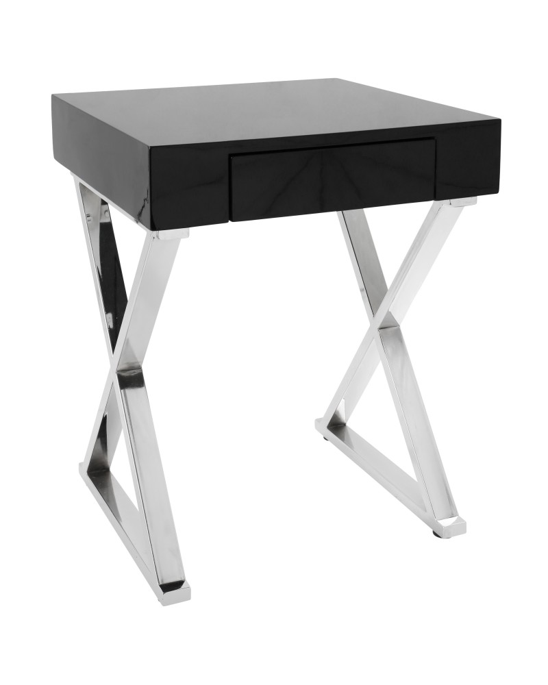 Luster Contemporary Side Table in Black and Chrome