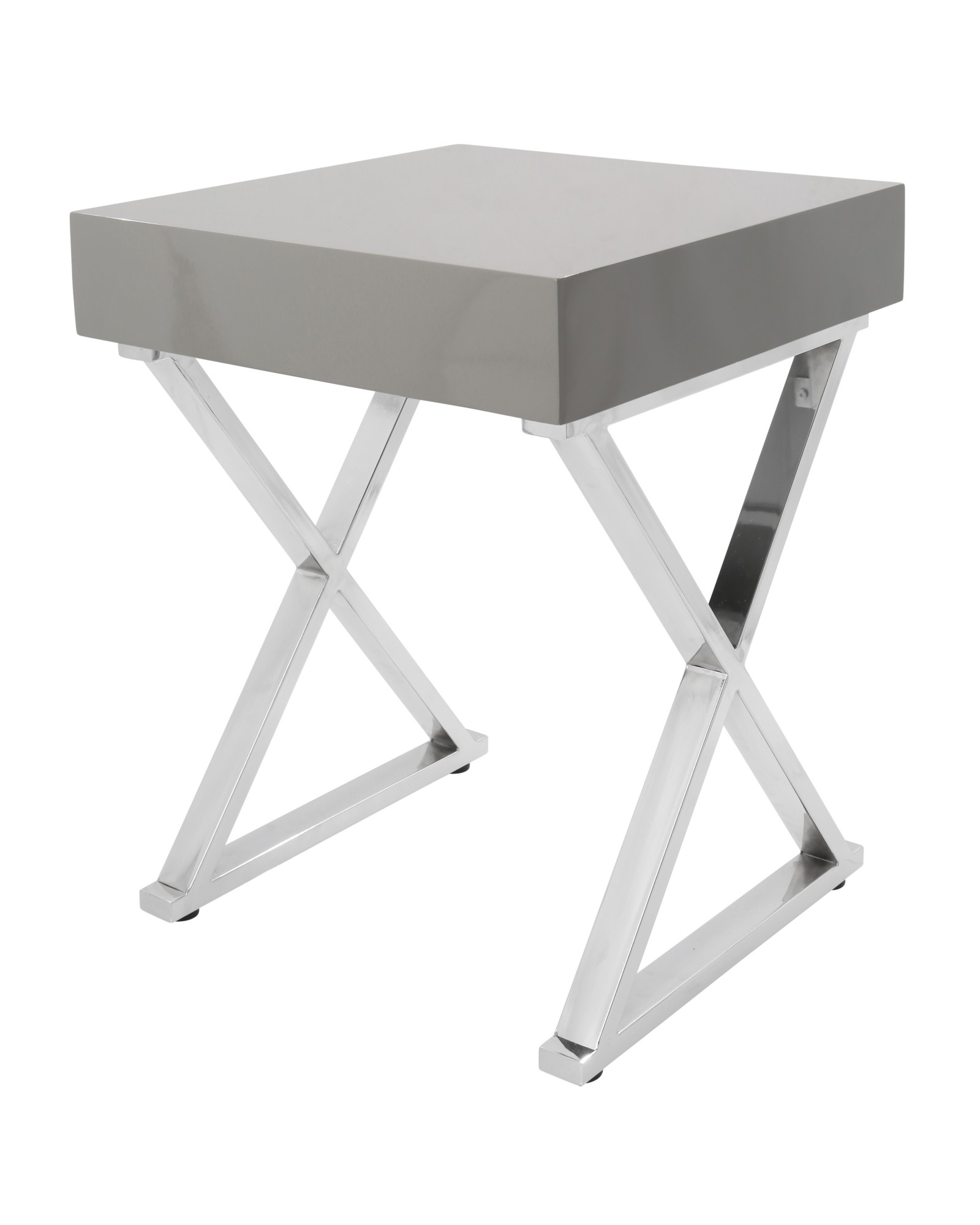 Luster Contemporary Side Table in Grey and Chrome