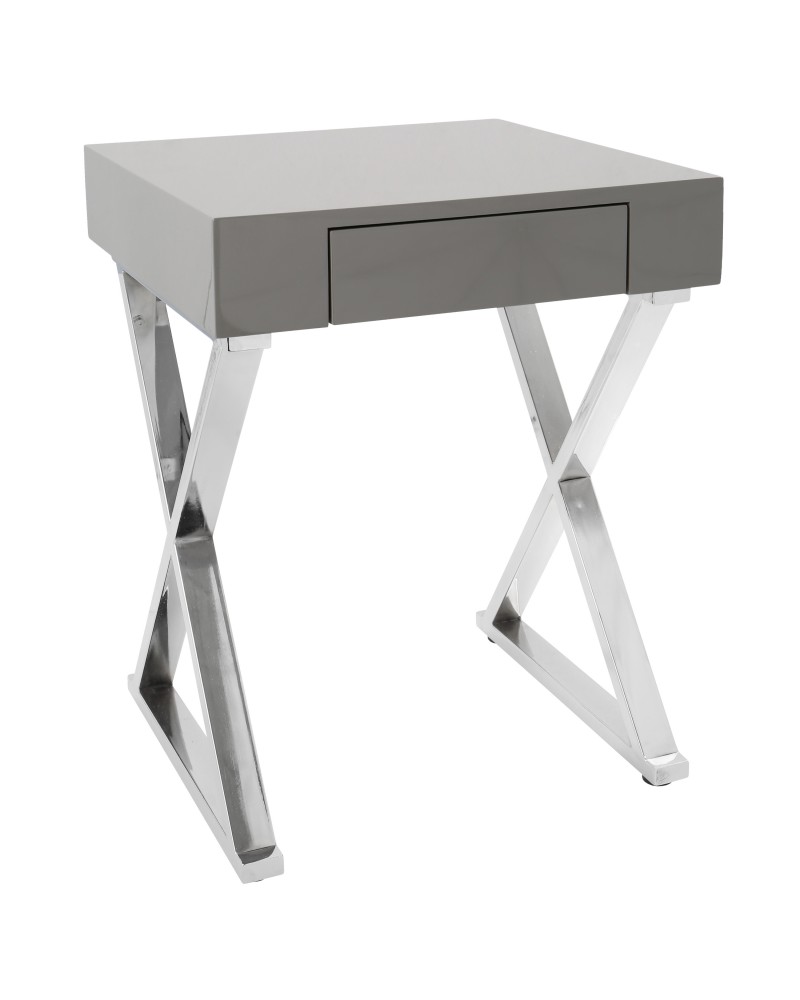 Luster Contemporary Side Table in Grey and Chrome