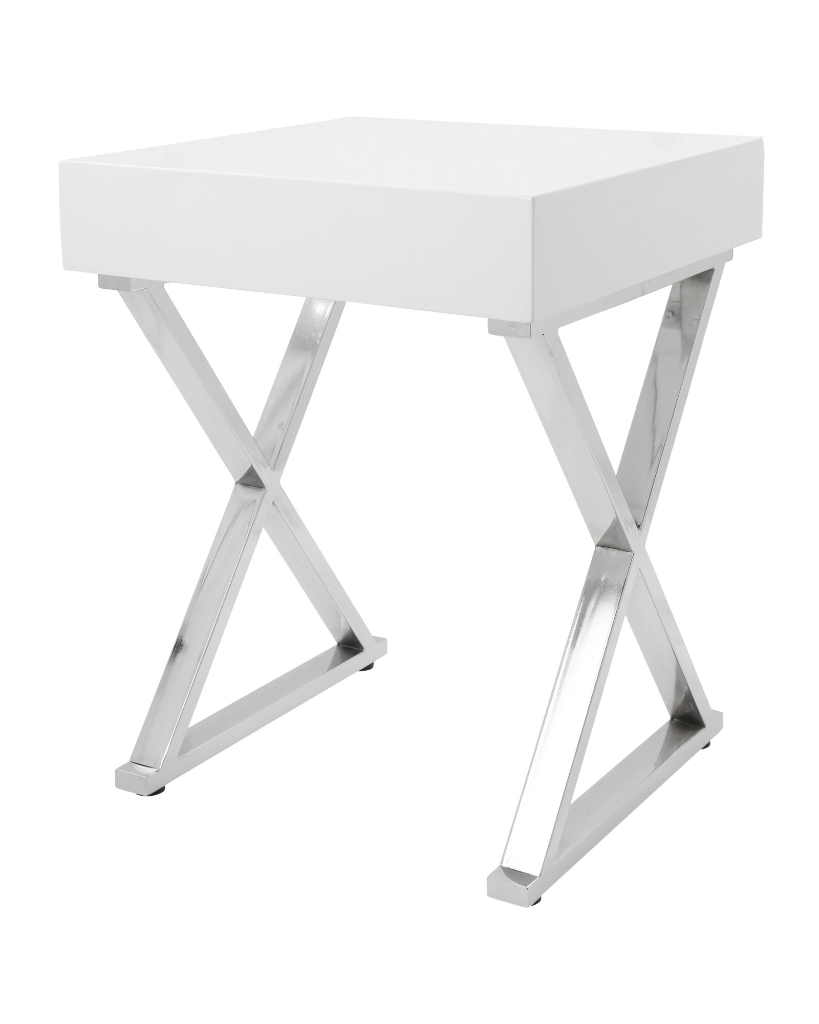 Luster Contemporary Side Table in White and Chrome