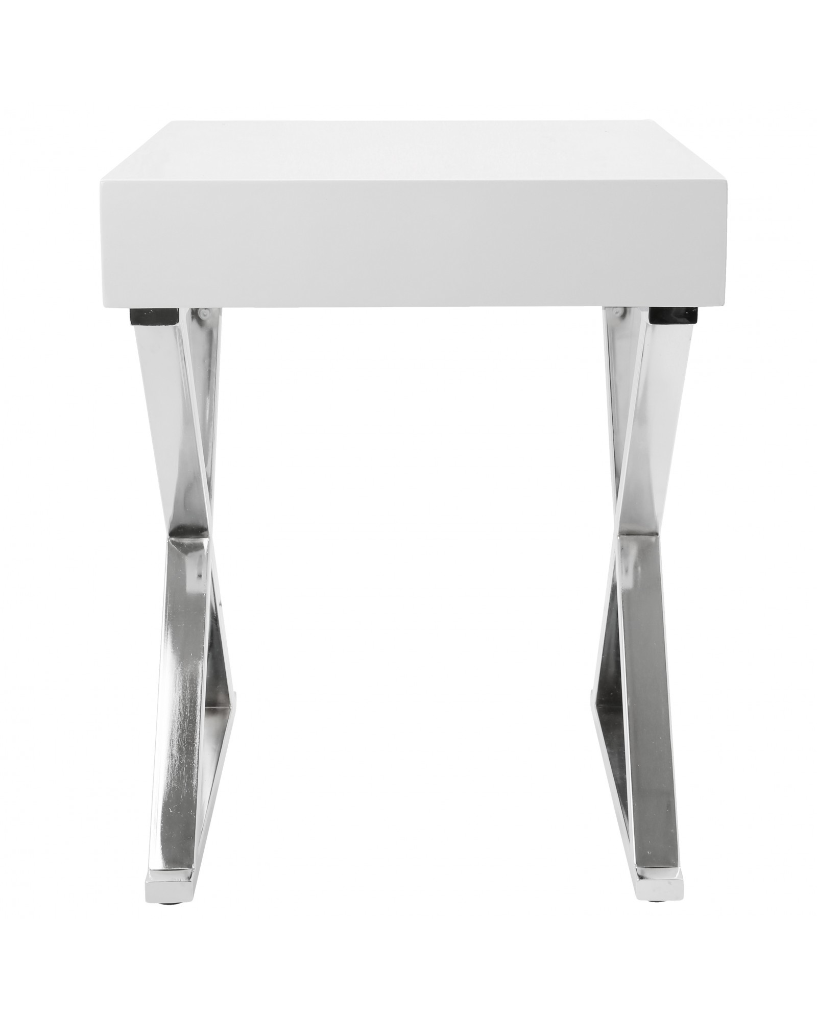 Luster Contemporary Side Table in White and Chrome