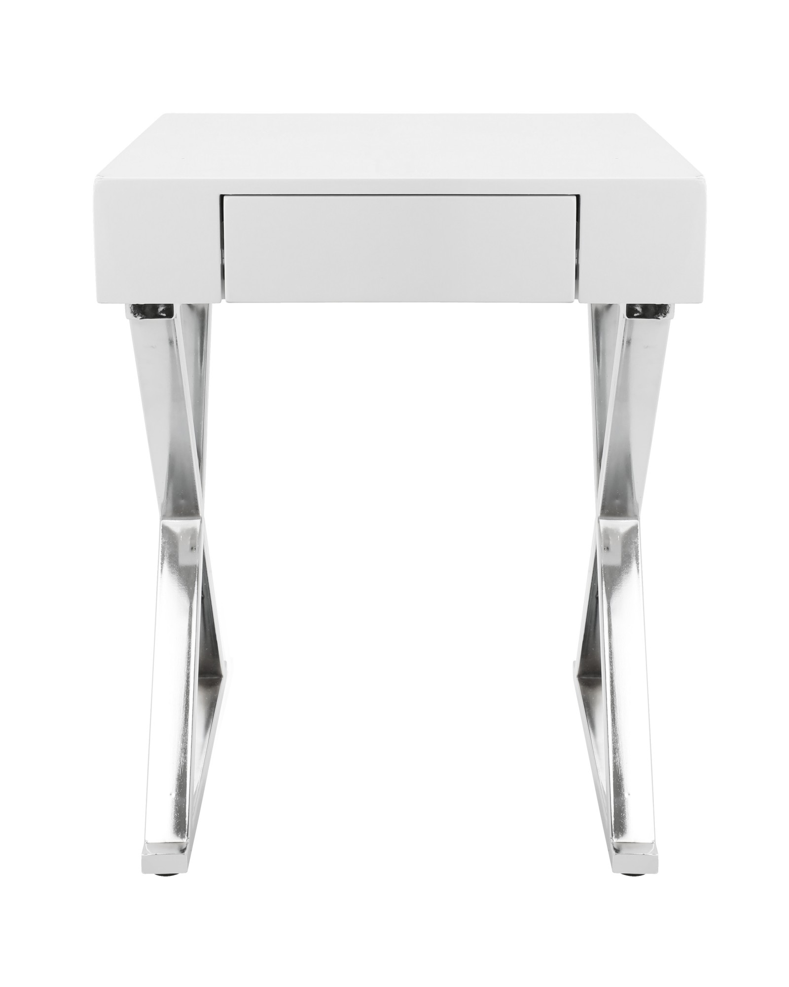 Luster Contemporary Side Table in White and Chrome