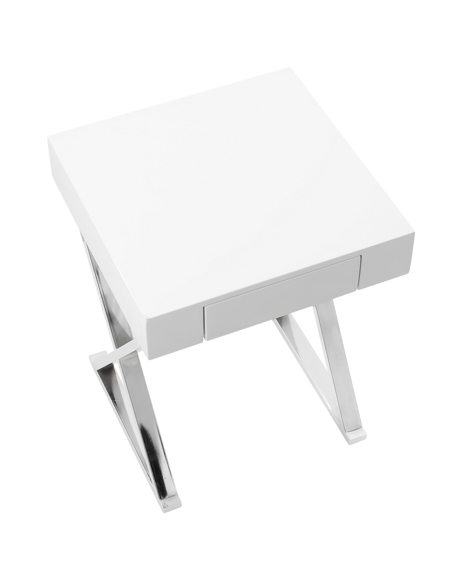 Luster Contemporary Side Table in White and Chrome