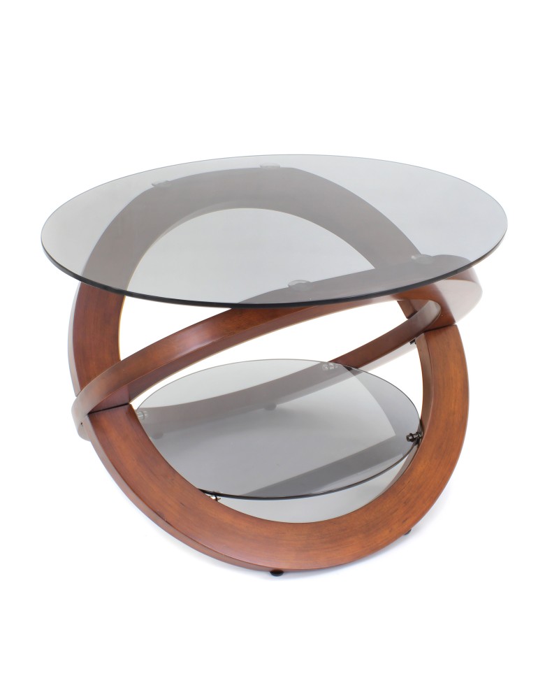 Linx Mid-century Modern Coffee Table in Walnut with Smoked Glass