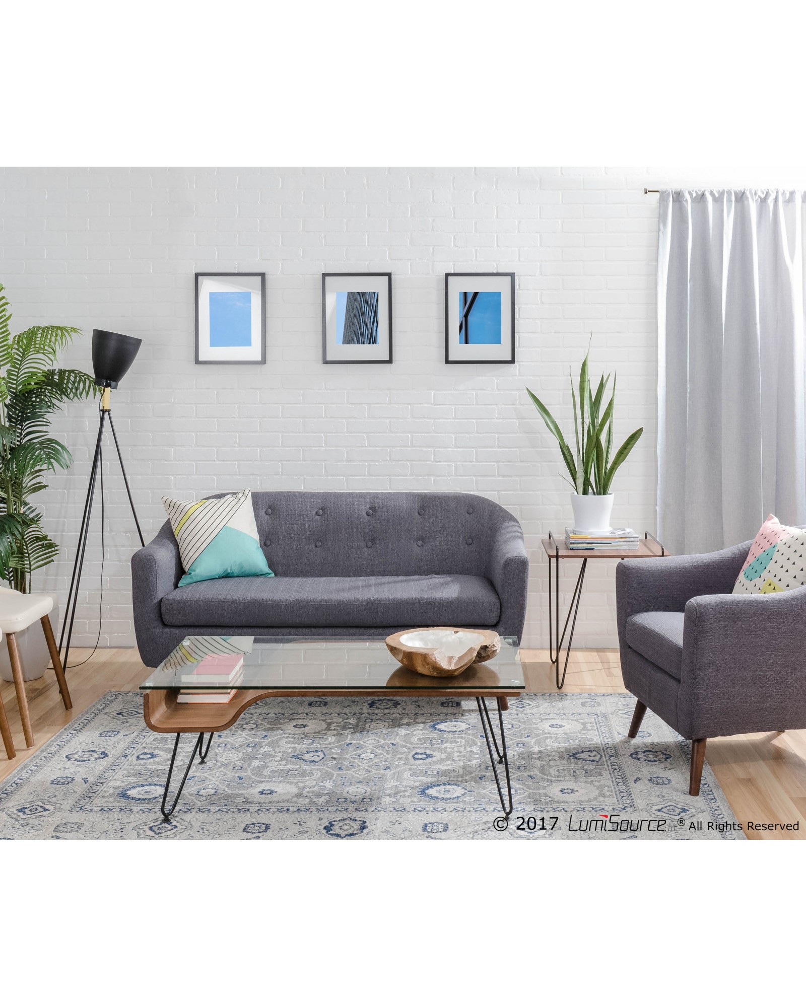 Loft Mid-Century Modern End Table in Walnut and Black