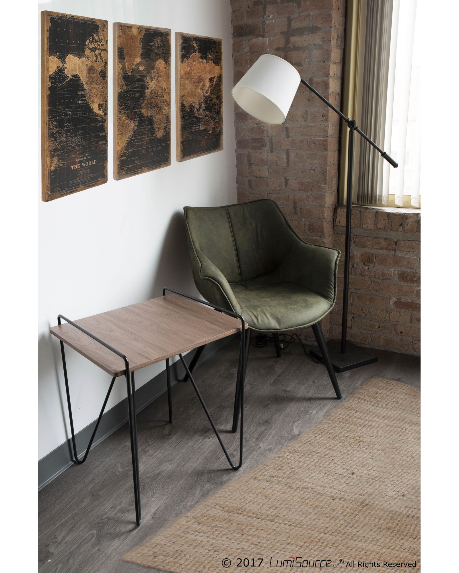 Loft Mid-Century Modern End Table in Walnut and Black