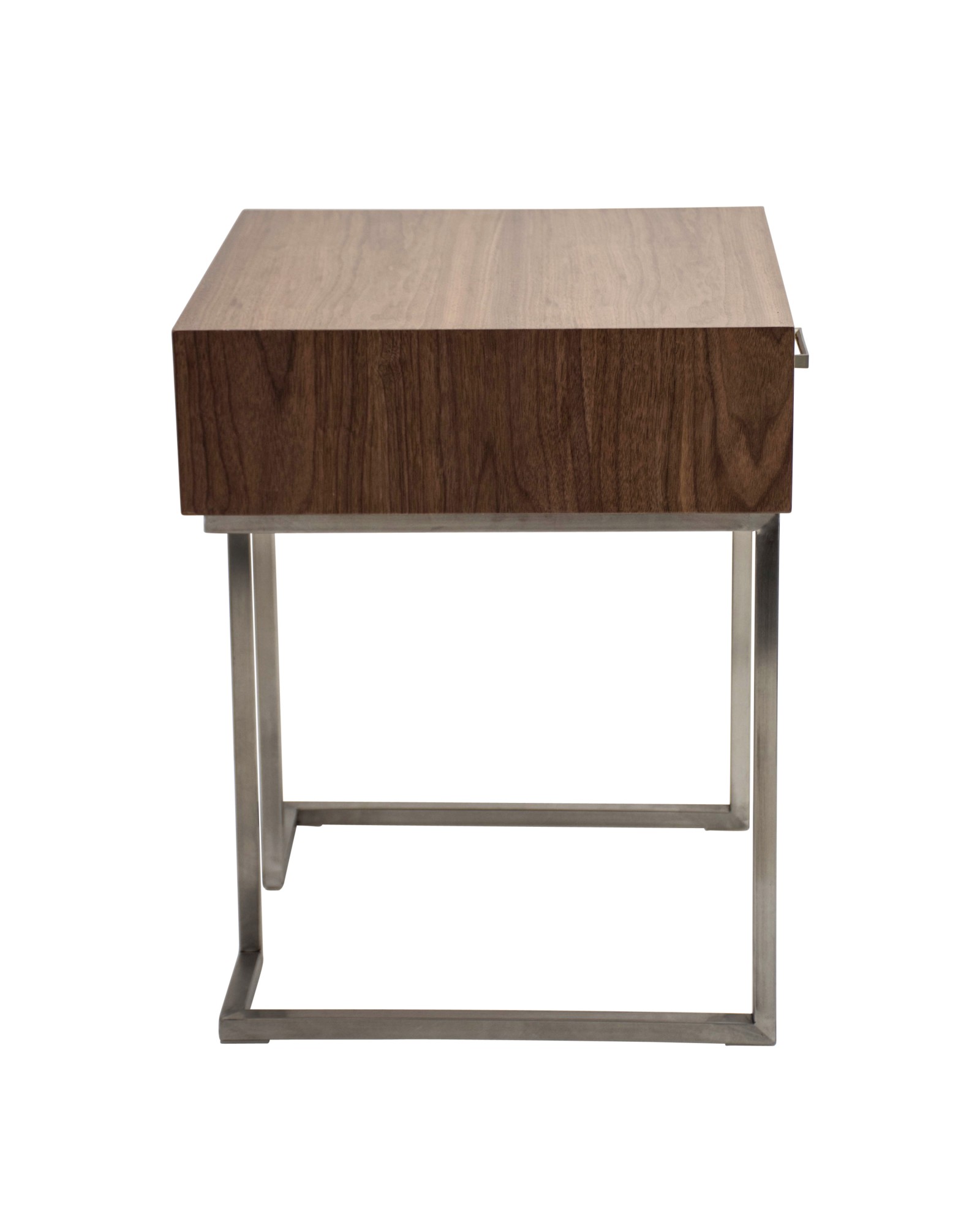 Roman Contemporary End Table in Walnut Wood and Stainless Steel