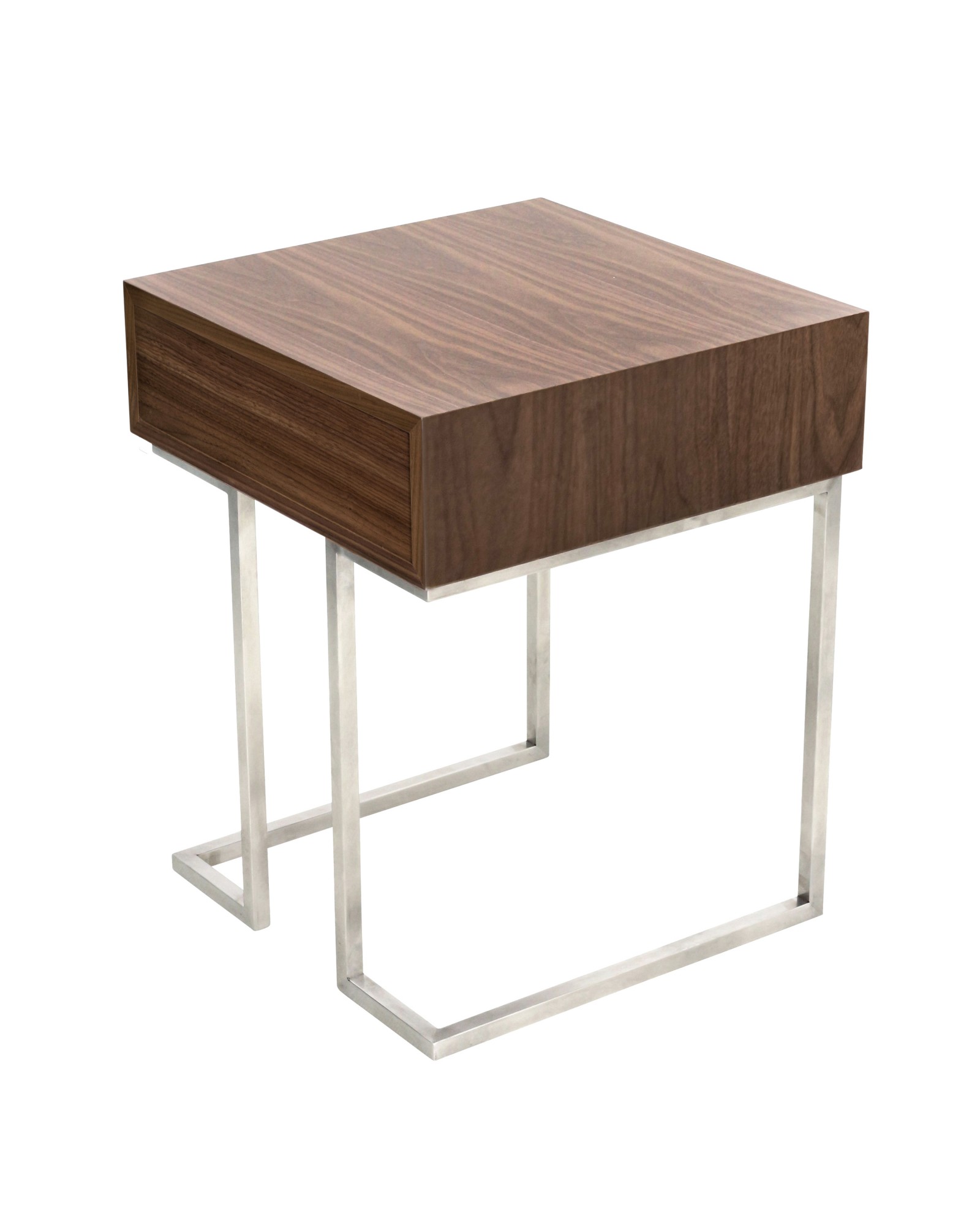 Roman Contemporary End Table in Walnut Wood and Stainless Steel