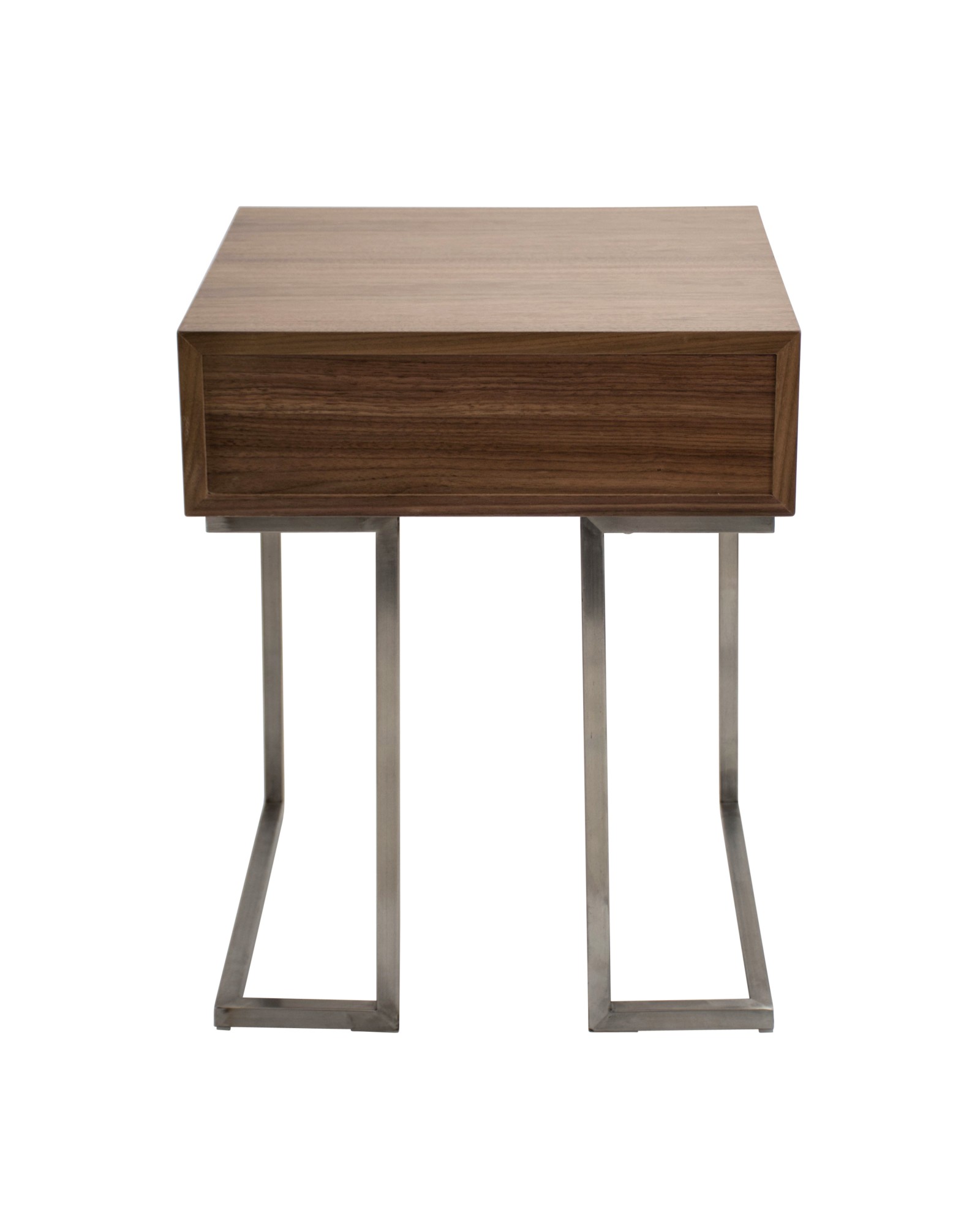 Roman Contemporary End Table in Walnut Wood and Stainless Steel