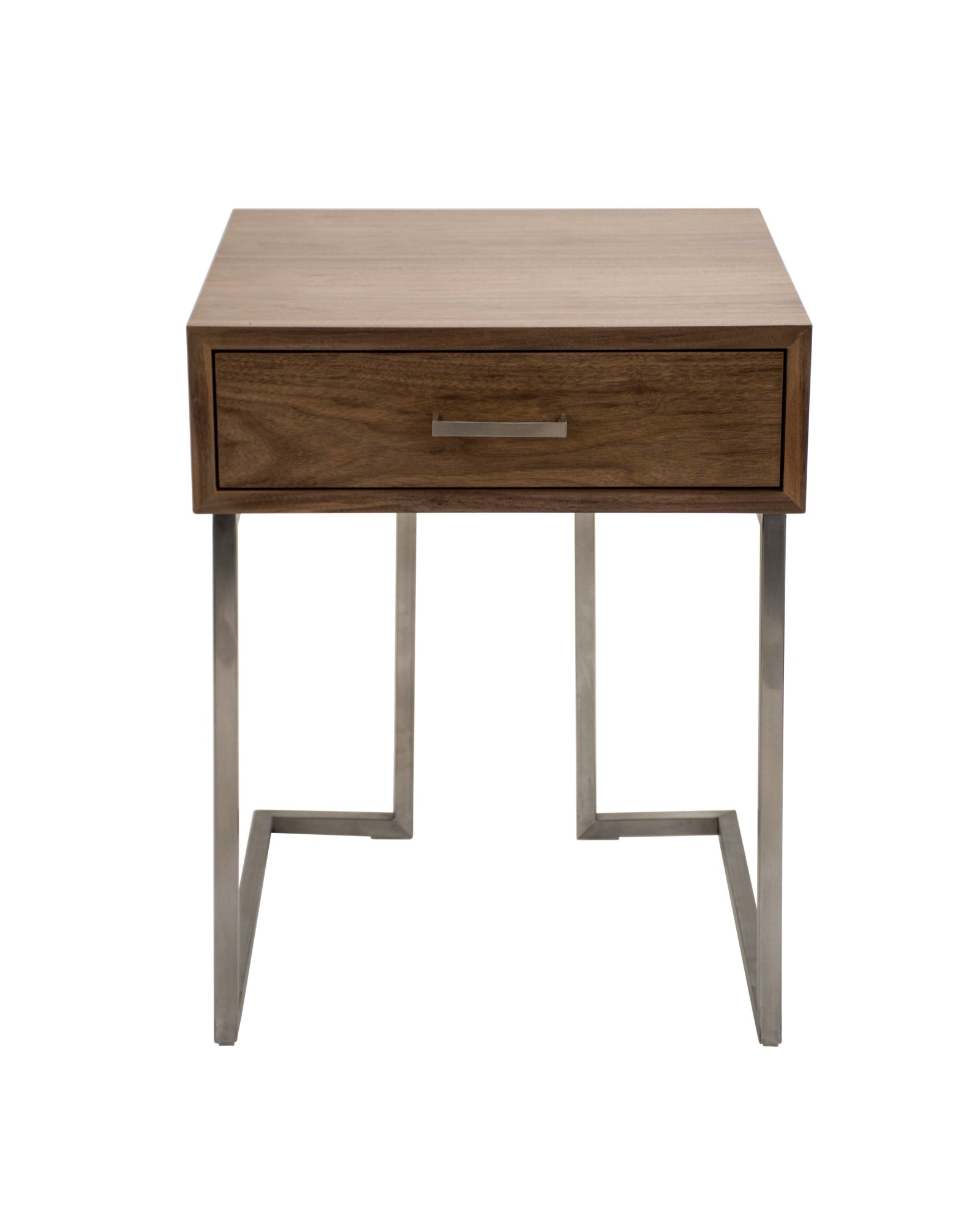 Roman Contemporary End Table in Walnut Wood and Stainless Steel