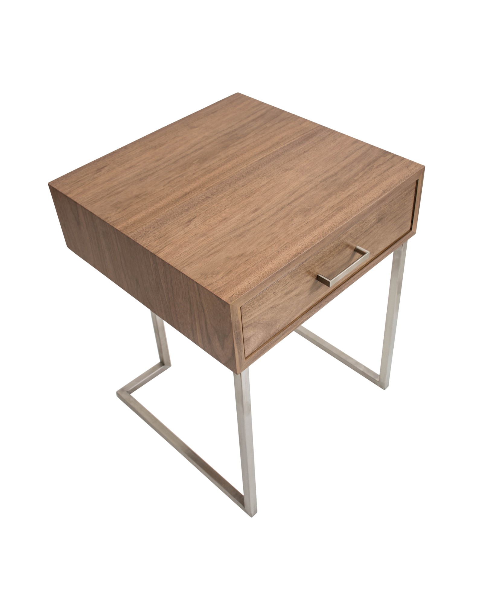 Roman Contemporary End Table in Walnut Wood and Stainless Steel