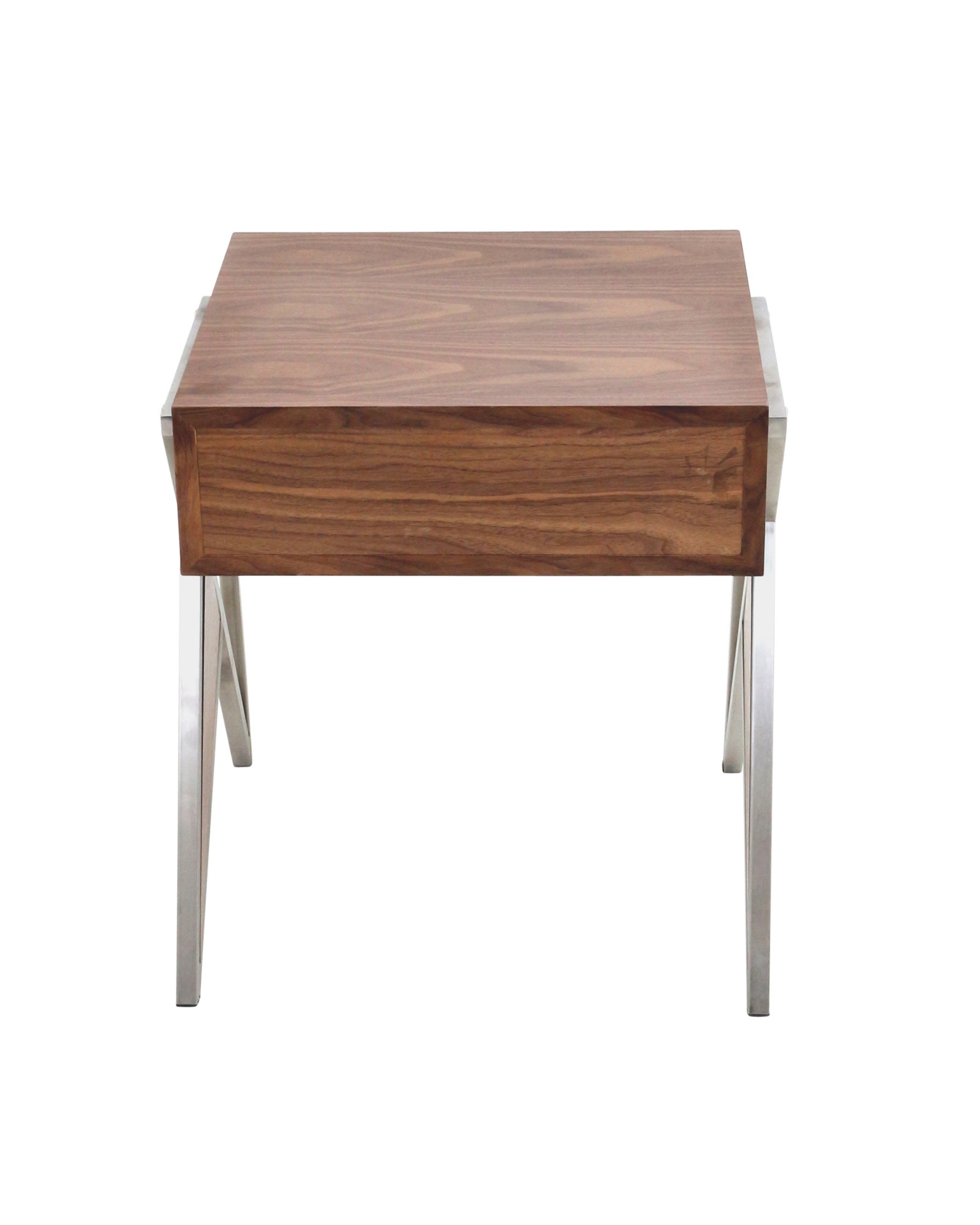 Tetra Contemporary End Table in Walnut Wood and Stainless Steel