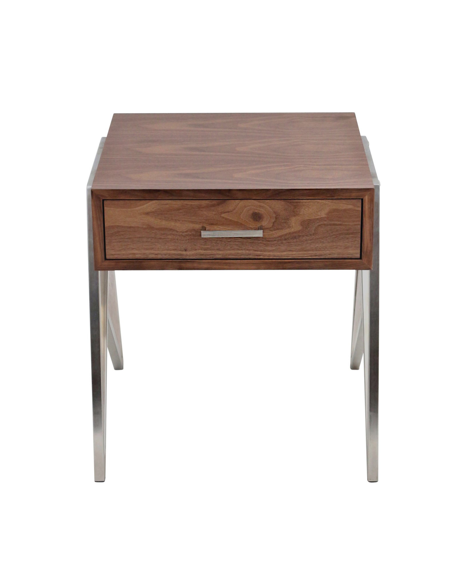 Tetra Contemporary End Table in Walnut Wood and Stainless Steel